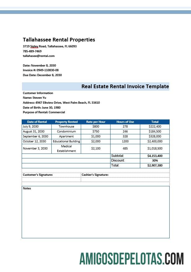 em branco Modelo de fatura de aluguel de imóveis